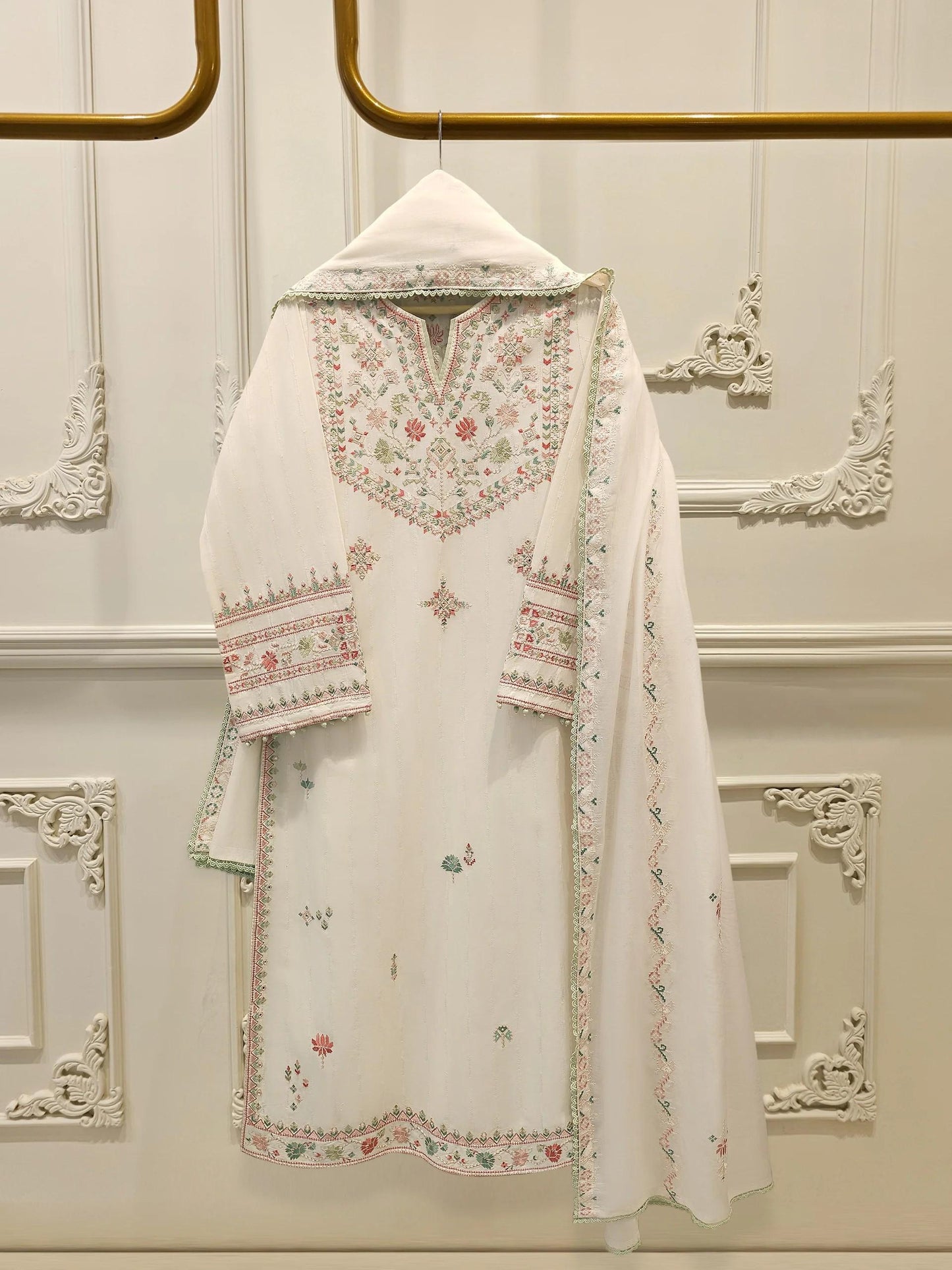 Agha Noor 2 piece - Embroidered Jacquard Suit - Off White
