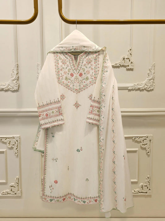 Agha Noor 2 piece - Embroidered Jacquard Suit - Off White