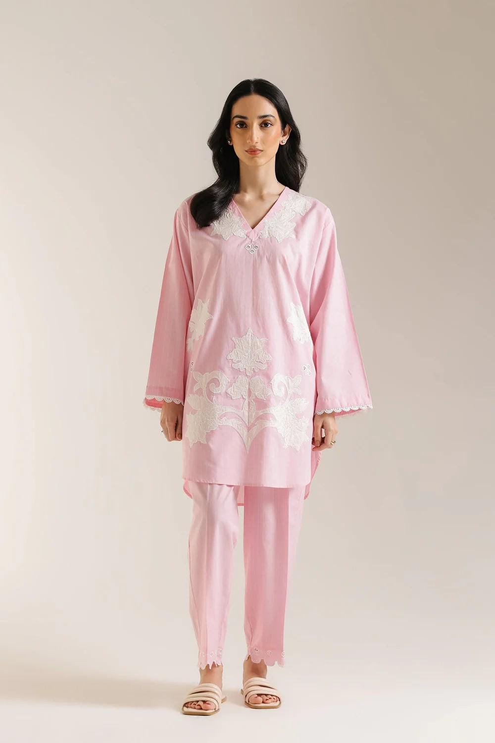 Ethnc 2 piece - Designer Brand Pure Embroidered Lawn Suit - Pink