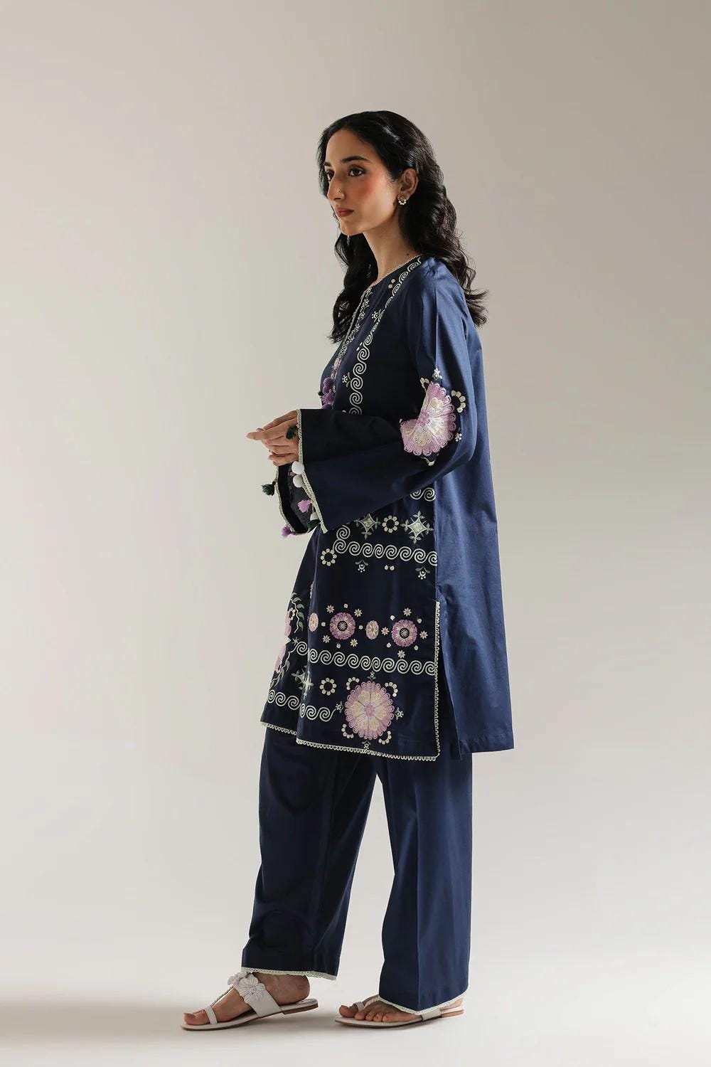 Ethnc 2 piece - Designer Brand Pure Embroidered Lawn Suit - Blue
