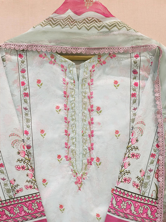 Agha Noor 2 Piece Digital Printed Embroidered Lawn Suit - Chiffon Dupatta