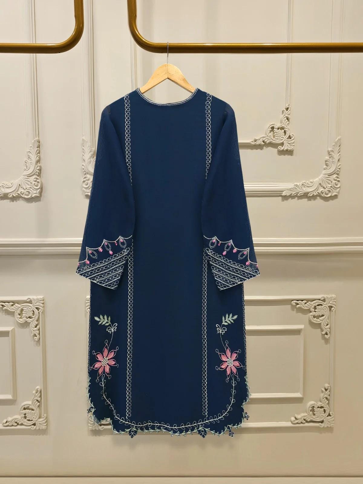 Agha Noor 3 Piece Pure Cotton Net Embroidered Suit - Silk Pants