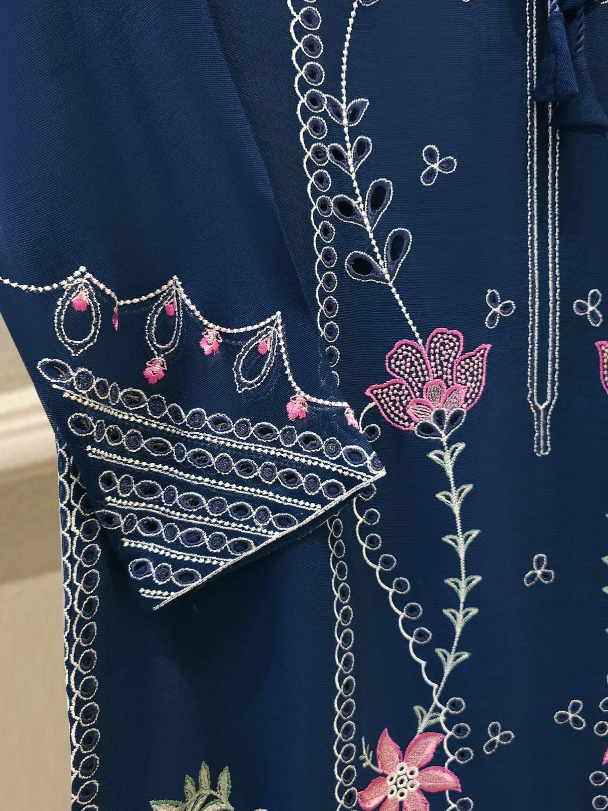 Agha Noor 3 Piece Pure Cotton Net Embroidered Suit - Silk Pants
