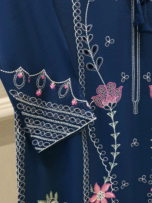 Agha Noor Pure Cotton Net Embroidered Suit - Silk Pants - 3 Piece