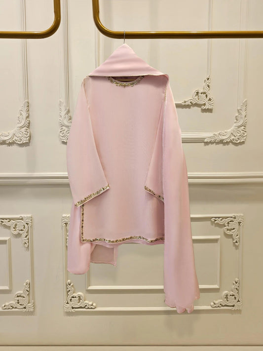 Embroidered Cotton Net Suit: Aghanoor Pink Korean Silk Pants