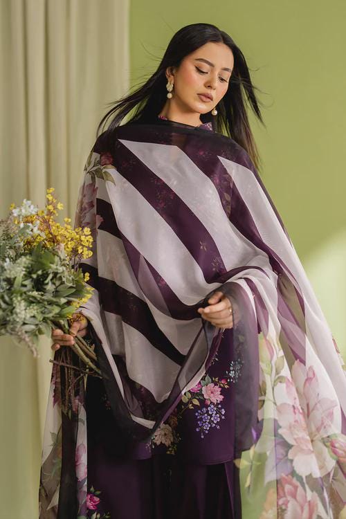 3 piece - Pakistani Designer Lawn Suit - Silk Dupatta