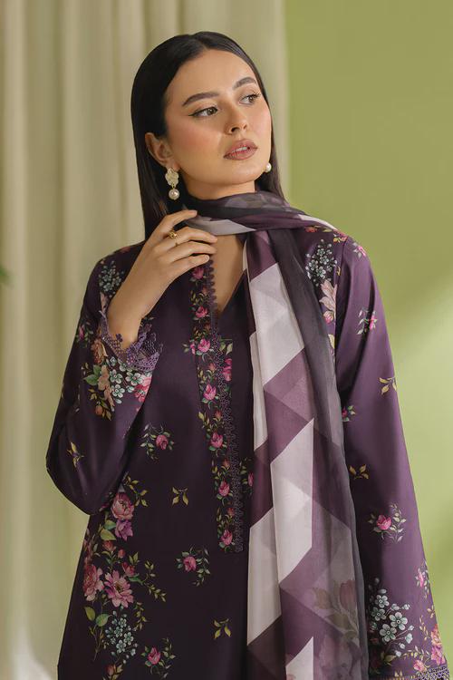 3 piece - Pakistani Designer Lawn Suit - Silk Dupatta