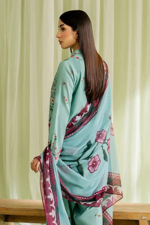 3 piece - Farshi Shalwar Lawn Suit - Silk Dupatta