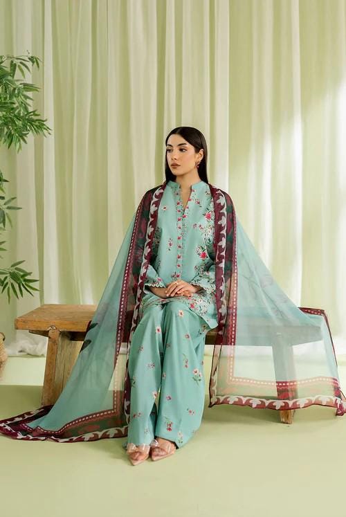 3 piece - Farshi Shalwar Lawn Suit - Silk Dupatta