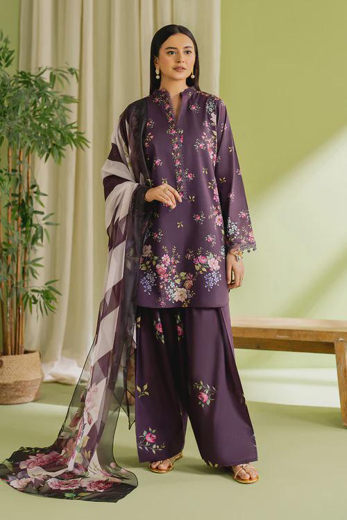 3 piece - Pakistani Designer Lawn Suit - Silk Dupatta