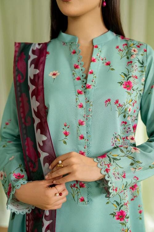 3 piece - Farshi Shalwar Lawn Suit - Silk Dupatta