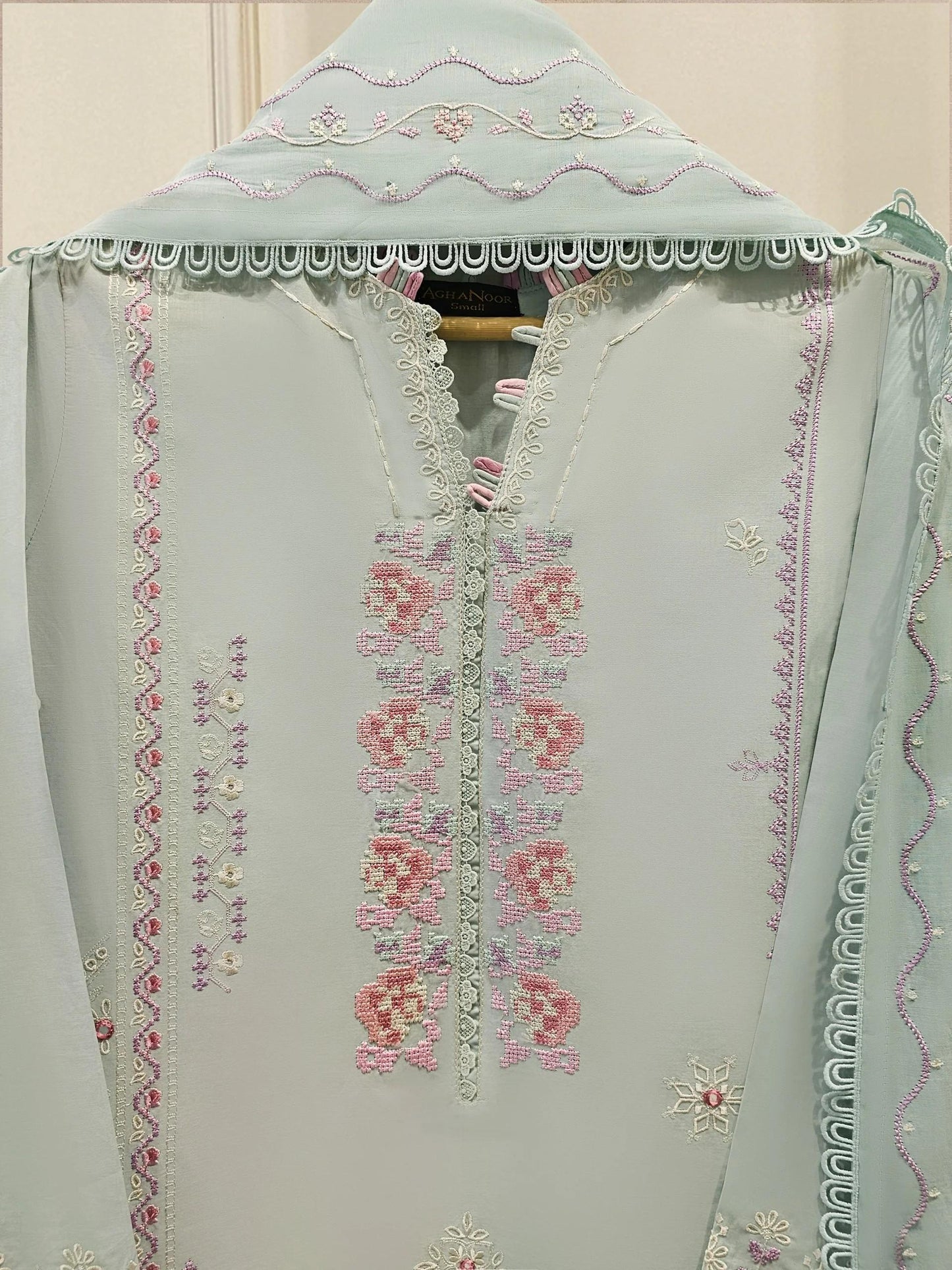 Aghanoor 2 Piece Embroidered Lawn Suit - Shirt and Kora Cotton Dupatta