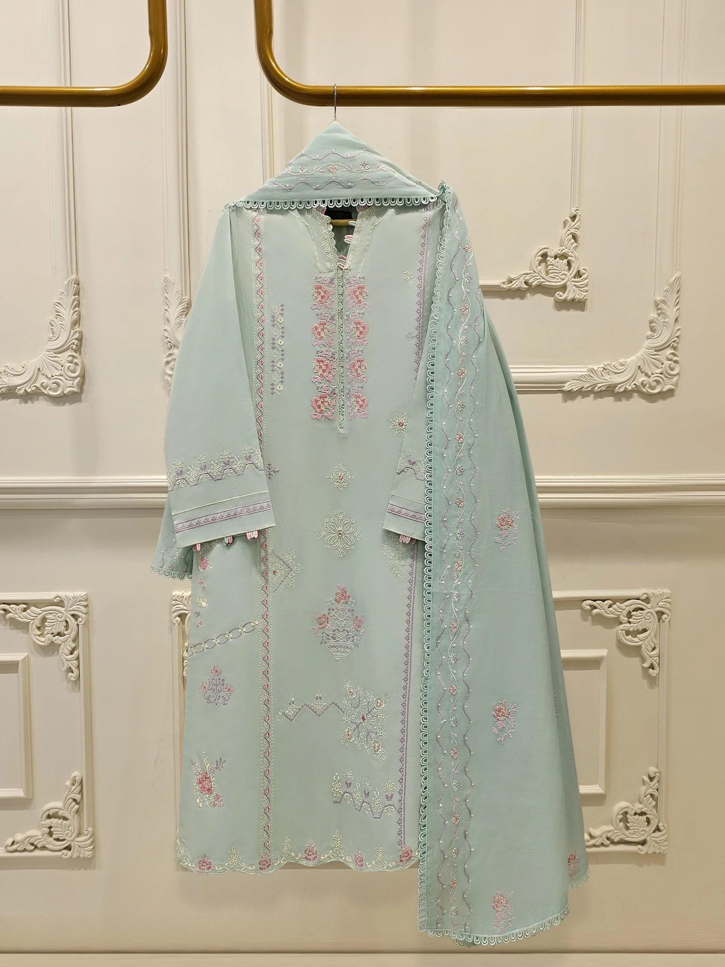 Aghanoor 2 Piece Embroidered Lawn Suit - Shirt and Kora Cotton Dupatta