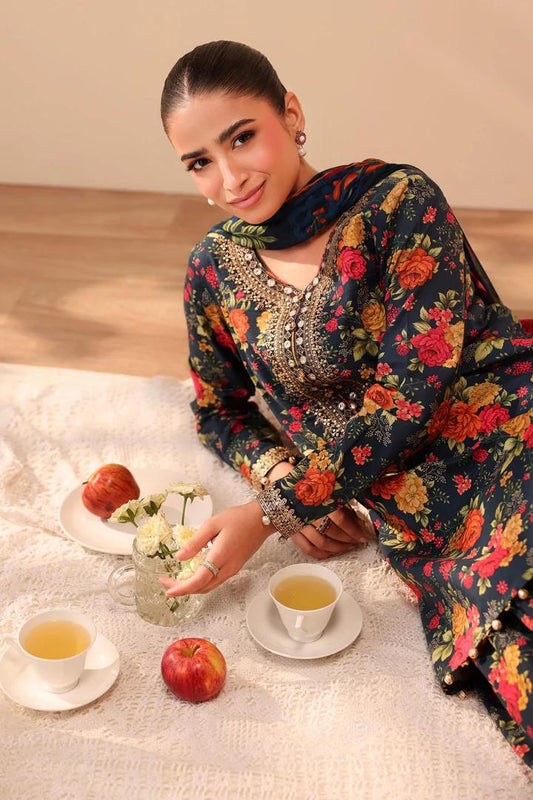 Maria.B - 3 Piece Embroidered Lawn Suit Farshi Shalwar - Chiffon Dupatta