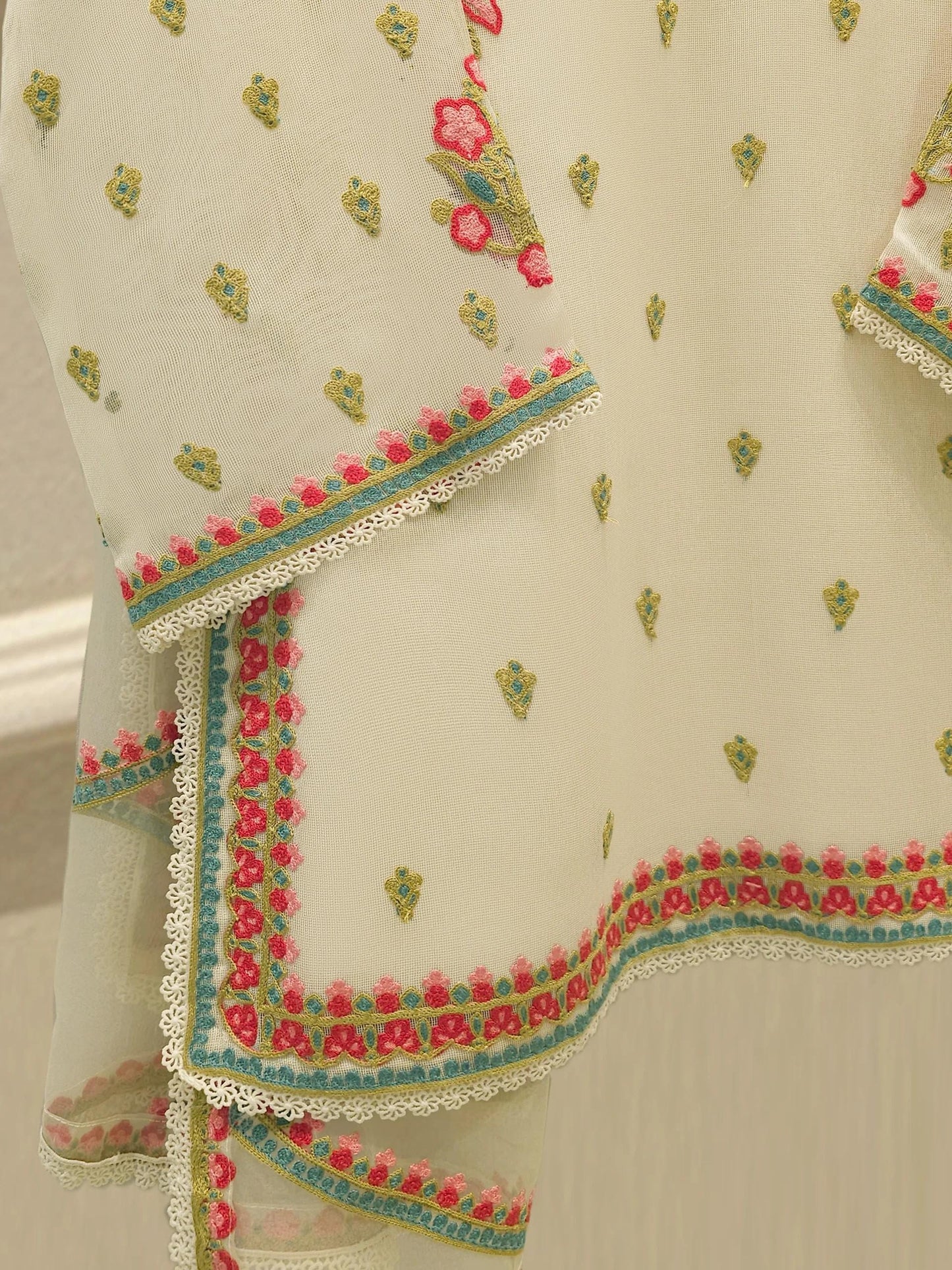 Agha Noor 3 Piece - Pure Embroidered Cotton Net Suit
