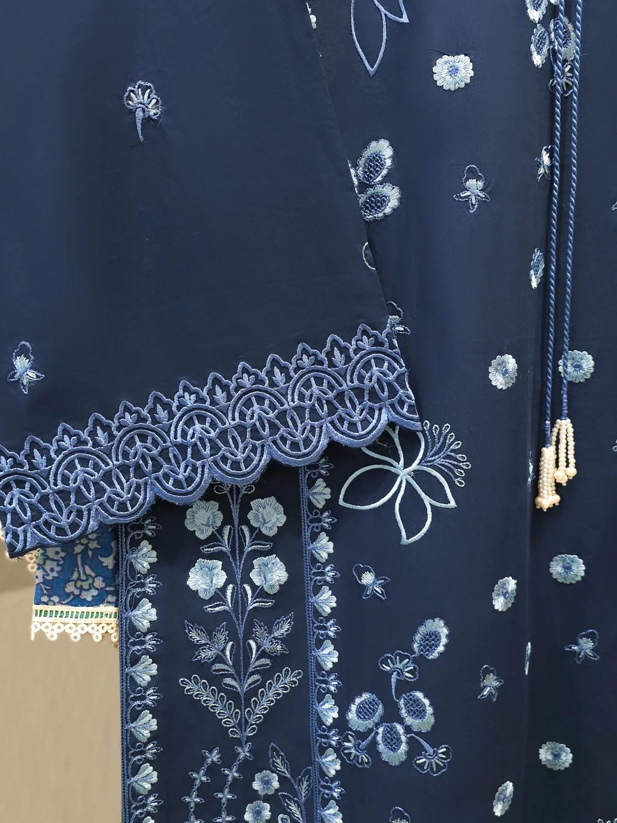 Agha Noor 3 Piece Pure Embroidered Lawn Suit - Navy Blue