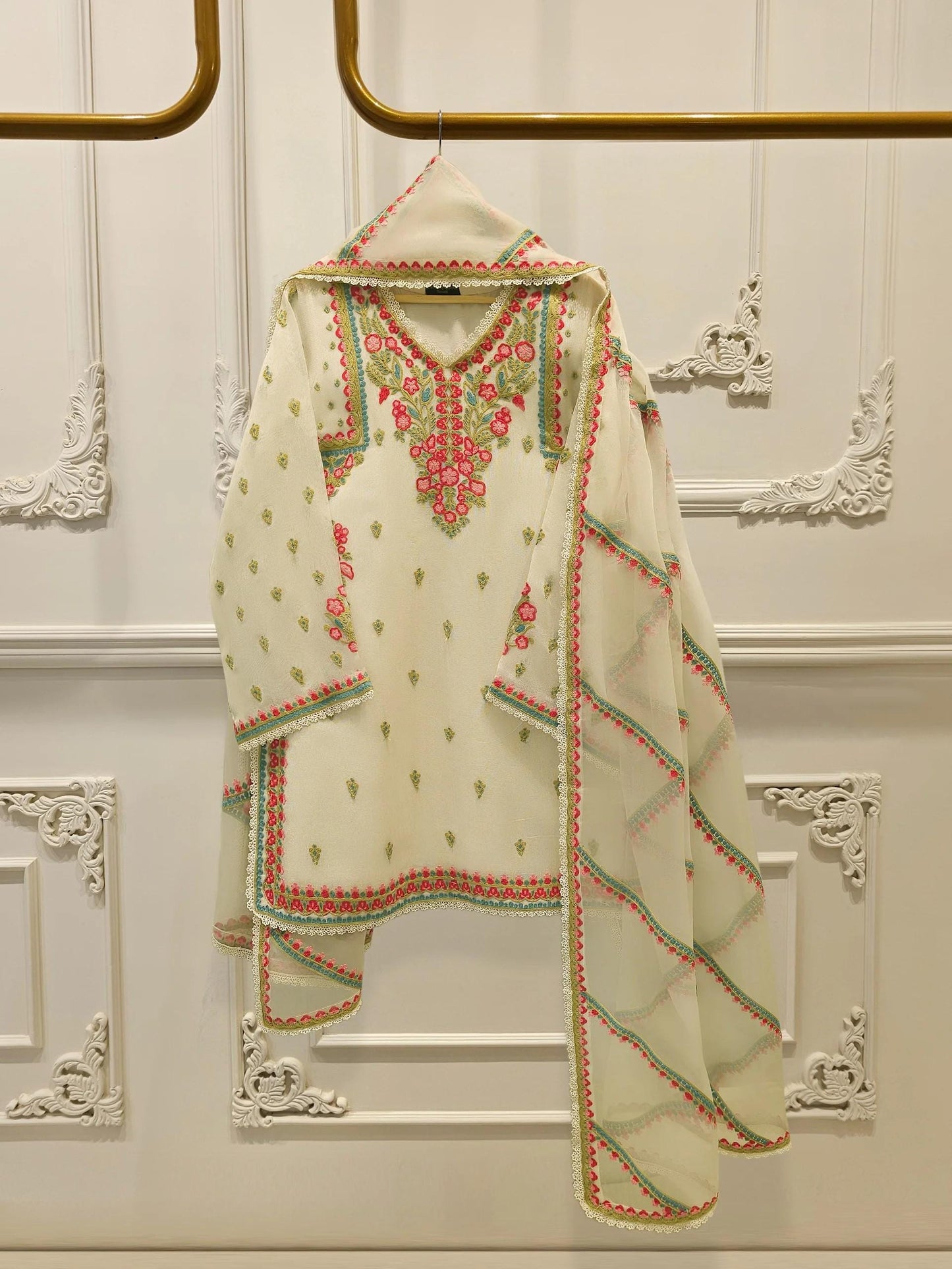 Agha Noor 3 Piece - Pure Embroidered Cotton Net Suit