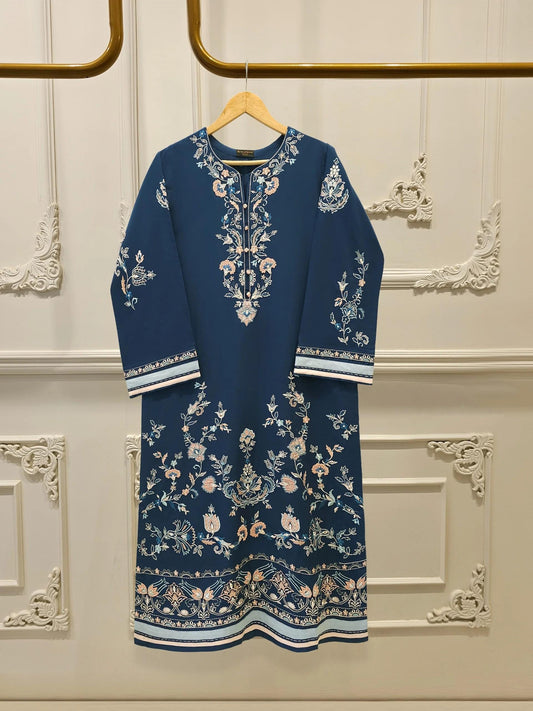 Embroidered Lawn Suit: Navy Blue Shalwar Kameez - Agha Noor 2 Piece