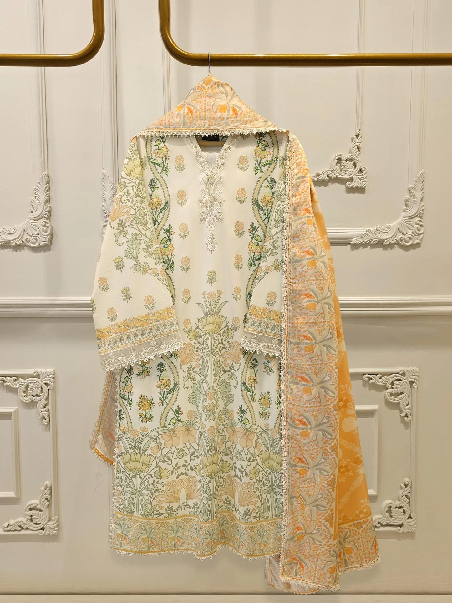 Agha Noor 3 Piece Digital Printed Embroidered Summer Lawn Suit - Charmeuse Silk Dupatta