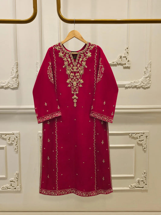 Agha Noor 2 Piece Pure Silk  Embroidered Suit - Raw Silk Pants