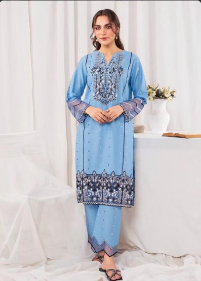 2 piece - Blue Embroidered Co-Ord Lawn Suit