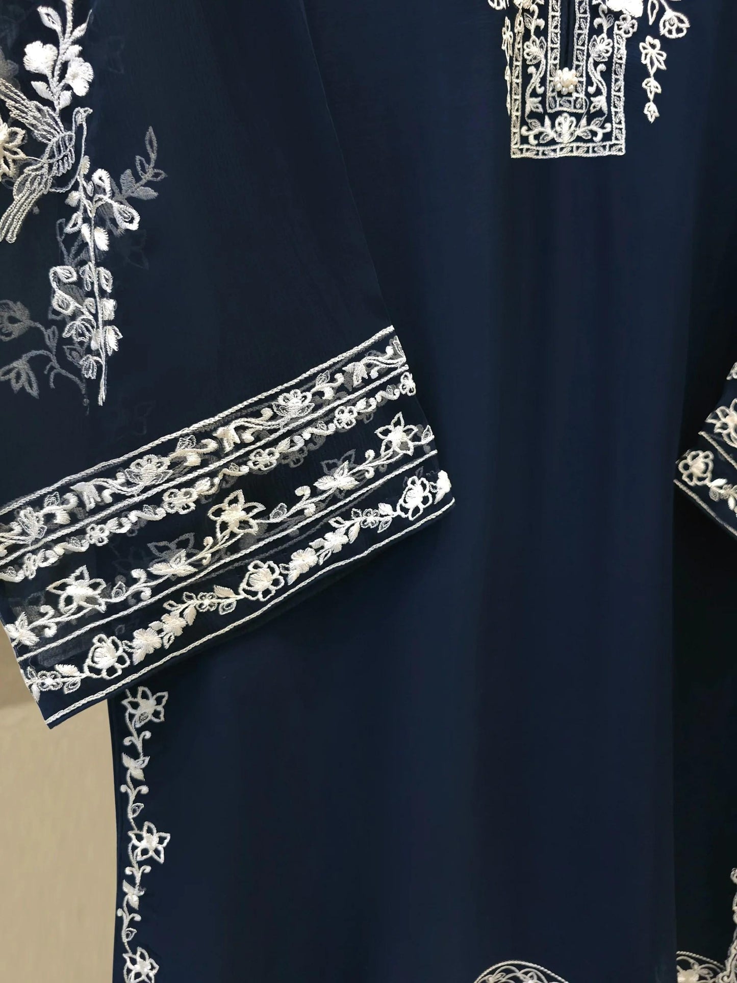 Agha Noor 3 Piece - Embroidered Chiffon Suit - Chiffon Dupatta - Navy Blue