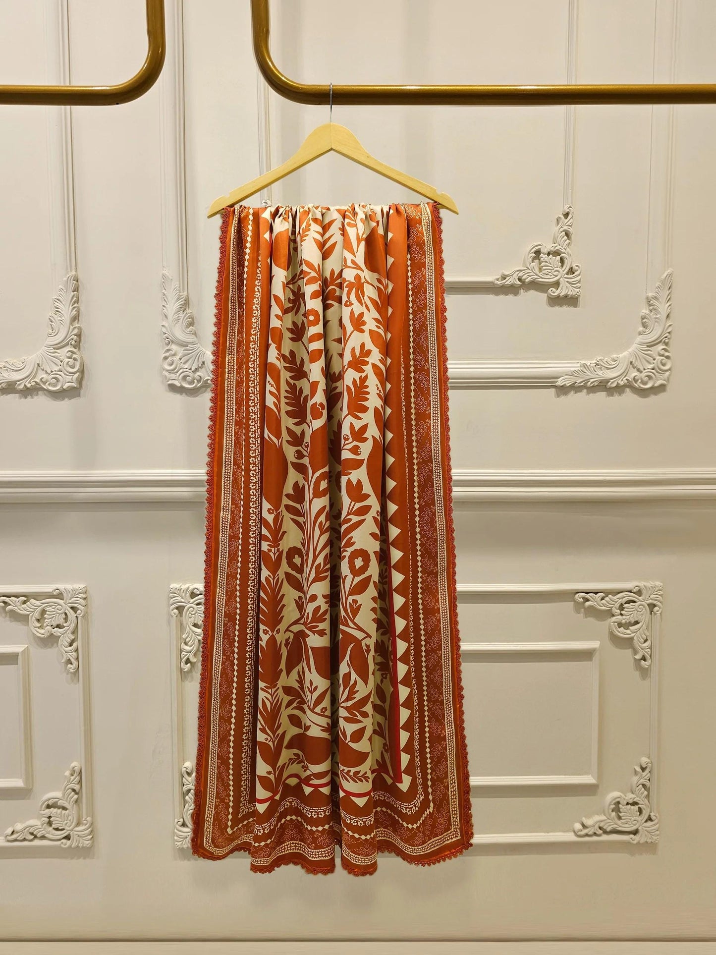 Agha Noor 3 piece - Embroidered Lawn Suit - Caramel and Cream Color