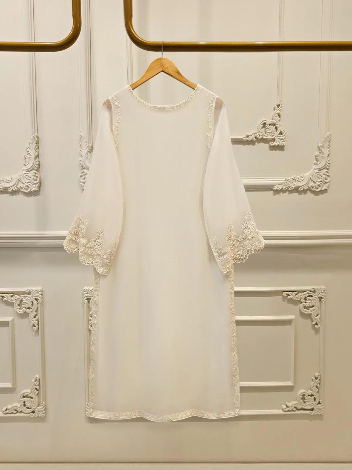 Agha Noor 3 Piece - Pure Embroidered Chiffon Suit - Off White