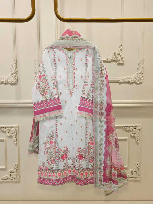 Agha Noor 2 Piece Digital Printed Embroidered Lawn Suit - Chiffon Dupatta