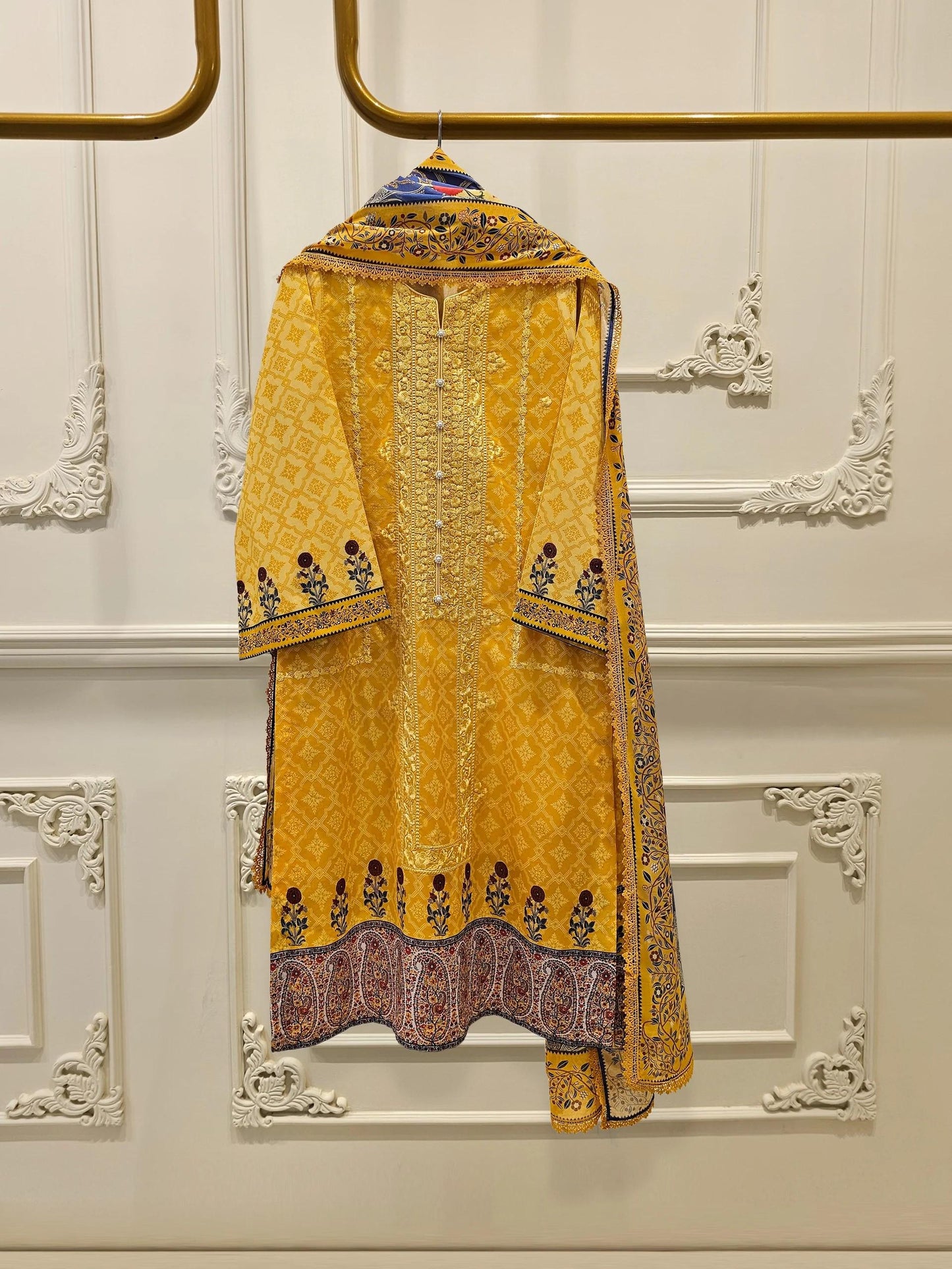 Aghanoor 2 piece - Digital Printed Embroidered Lawn Suit - Yellow - India Pakistan Bangladesh Dupatta Kameez