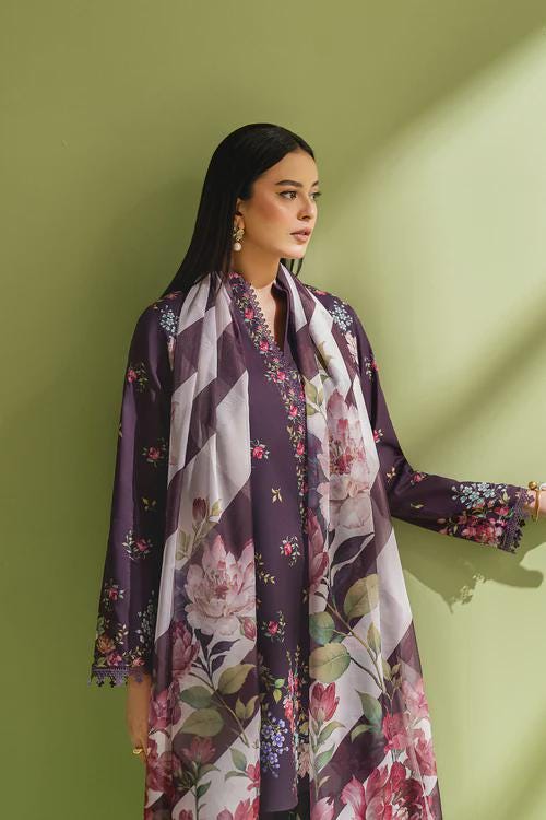 3 piece - Pakistani Designer Lawn Suit - Silk Dupatta