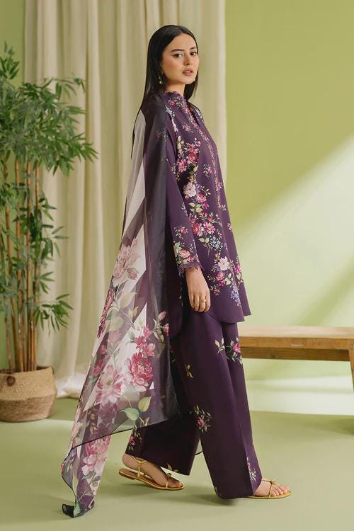 3 piece - Pakistani Designer Lawn Suit - Silk Dupatta