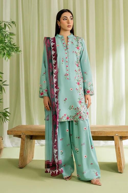 3 piece - Farshi Shalwar Lawn Suit - Silk Dupatta