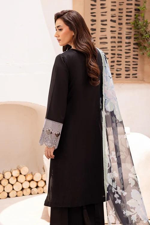 3 piece - Pakistani Designer Lawn Suit - Silk Dupatta, Palazzo Pants