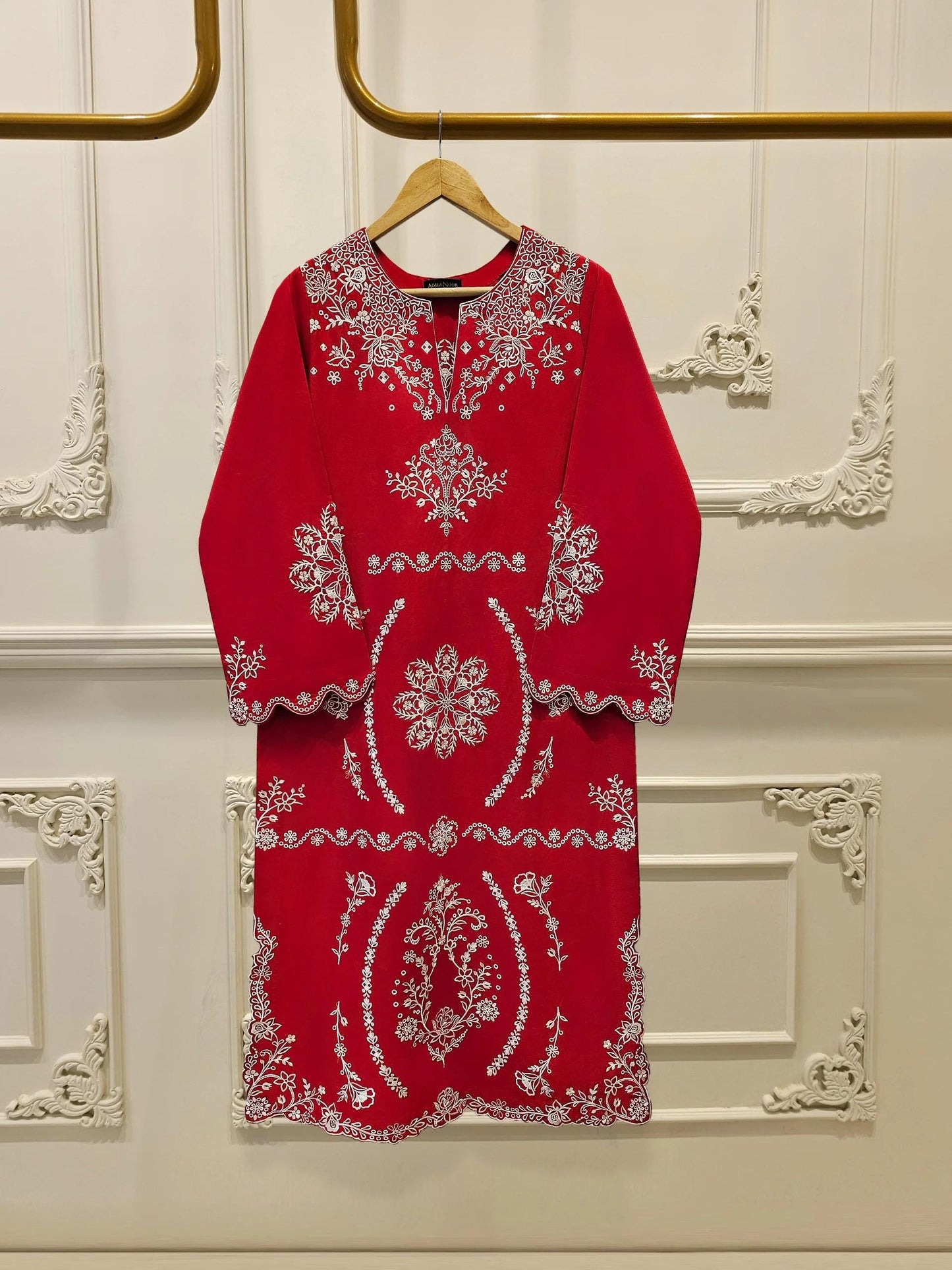 Aghanoor - Red Embroidered Lawn Shirt- (Size-S, M, L) India Pakistan Bangladesh
