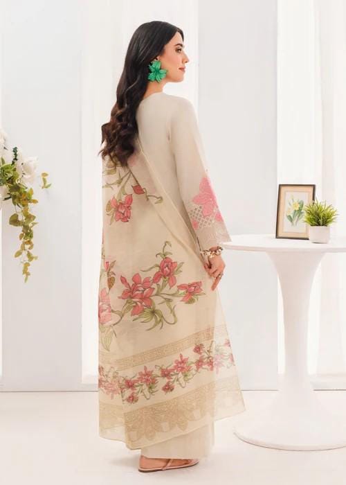 3 piece Embroidered Lawn Suit - Ivory