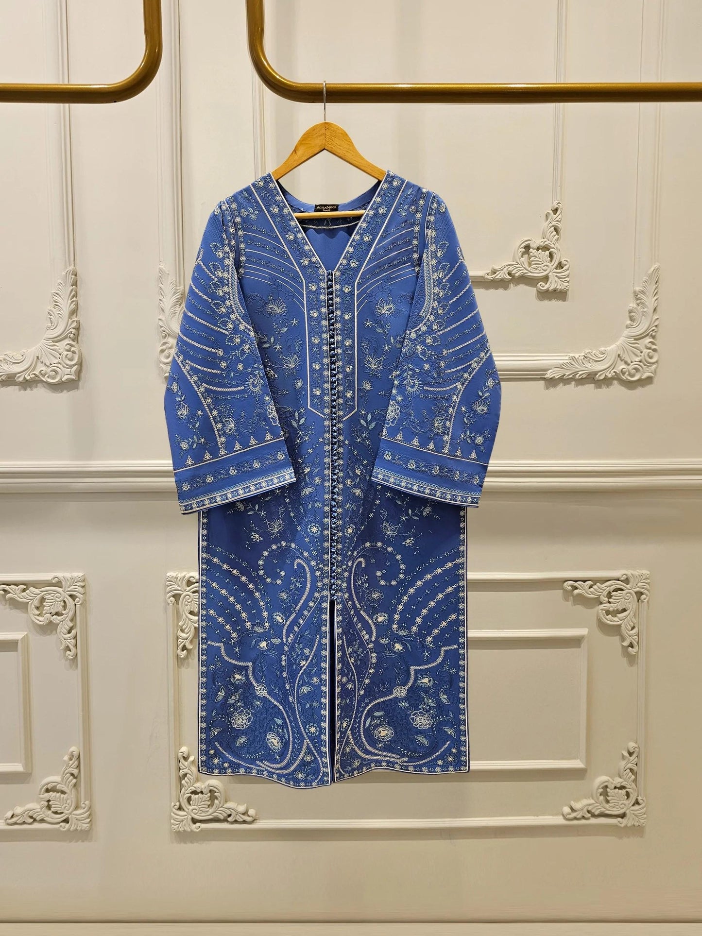 Agha Noor 2 piece - Embroidered Lawn Suit - Blue - India Pakistan Bangladesh Shalwar Kameez