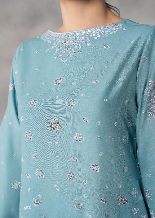 3 piece - Silver Sequin Embroidered Lawn Suit with Chiffon Dupatta - Powder Blue