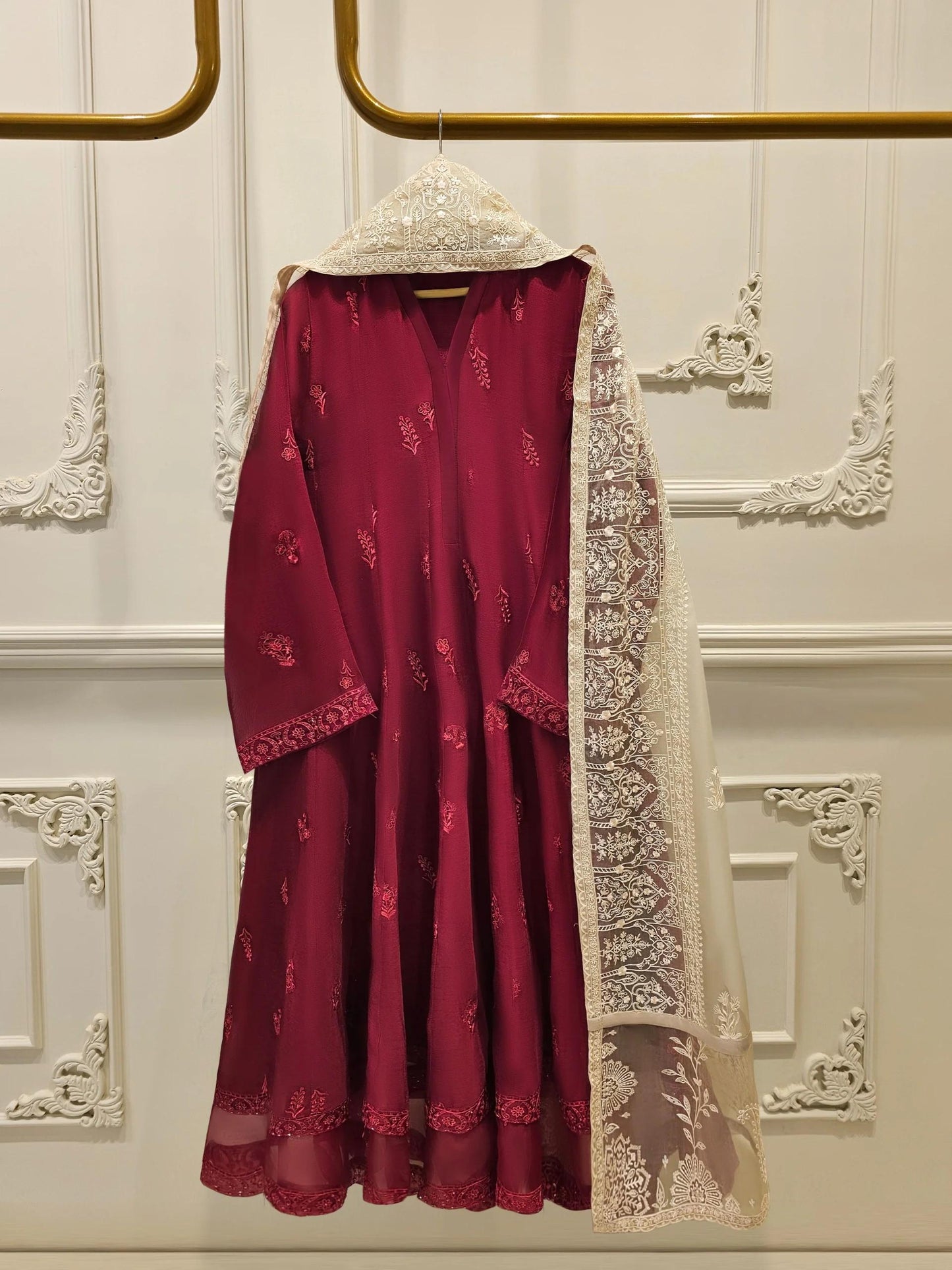 Agha Noor 3 Piece - Embroidered Cotton Net Suit