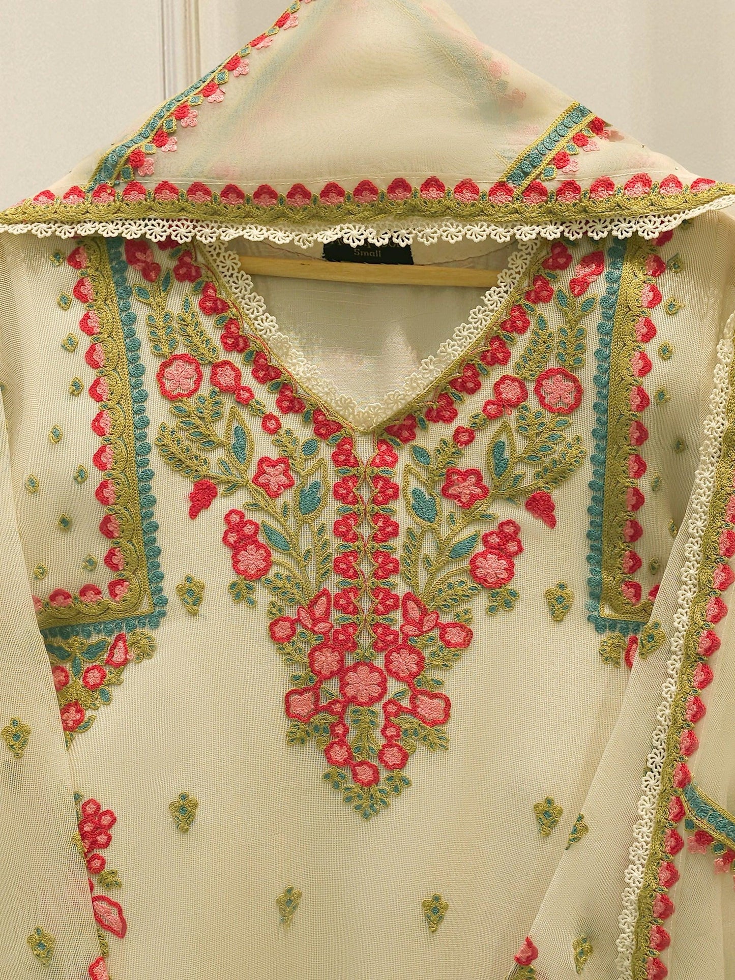 Agha Noor 3 Piece - Pure Embroidered Cotton Net Suit
