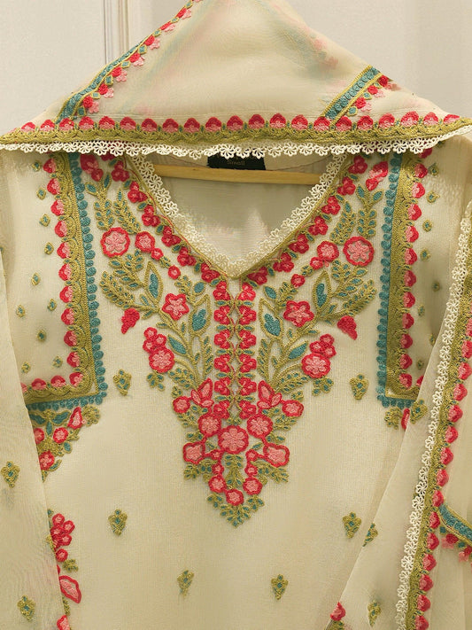 Agha Noor 3 Piece - Pure Embroidered Cotton Net Suit