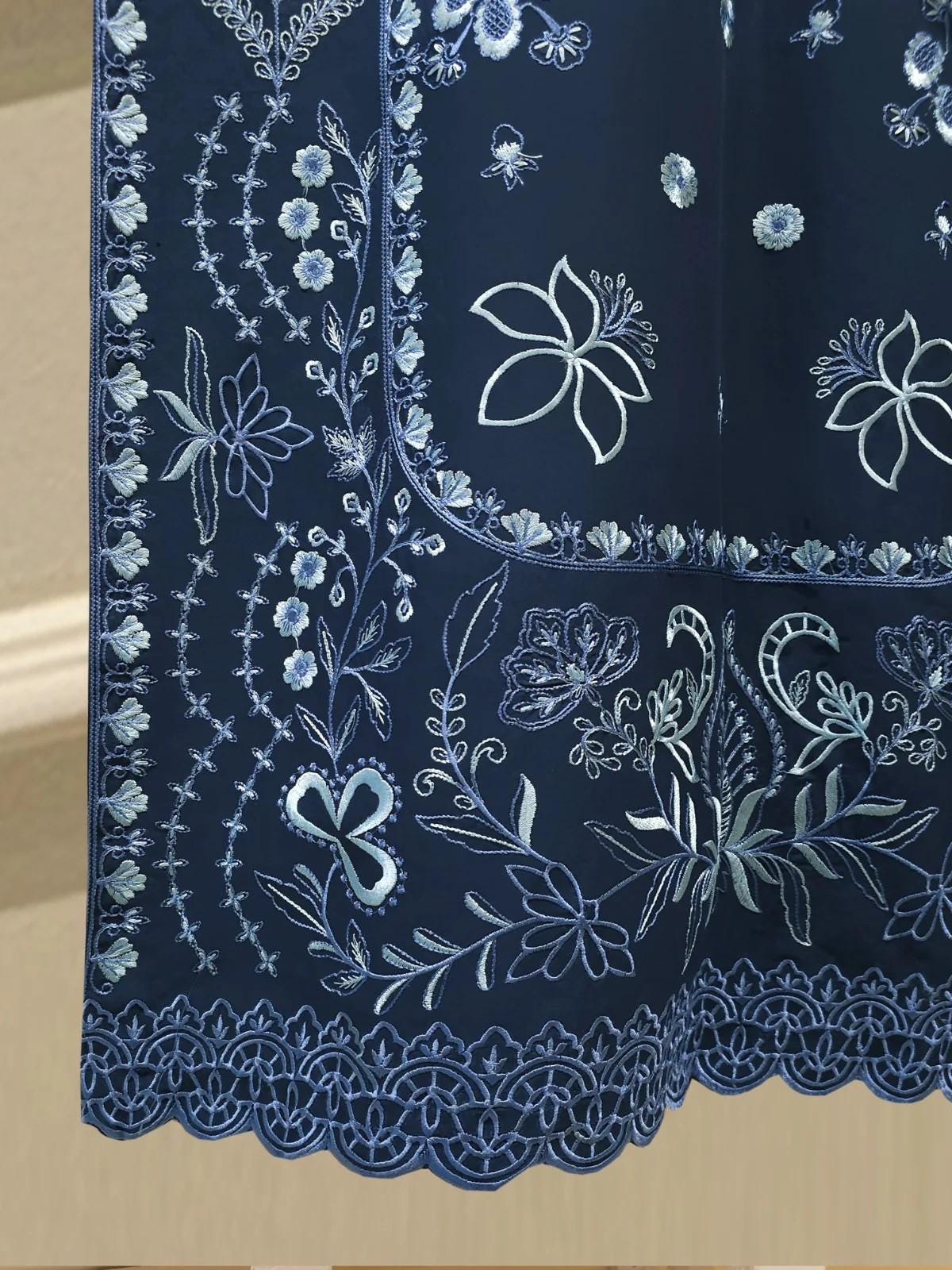 Agha Noor 3 Piece Pure Embroidered Lawn Suit - Navy Blue