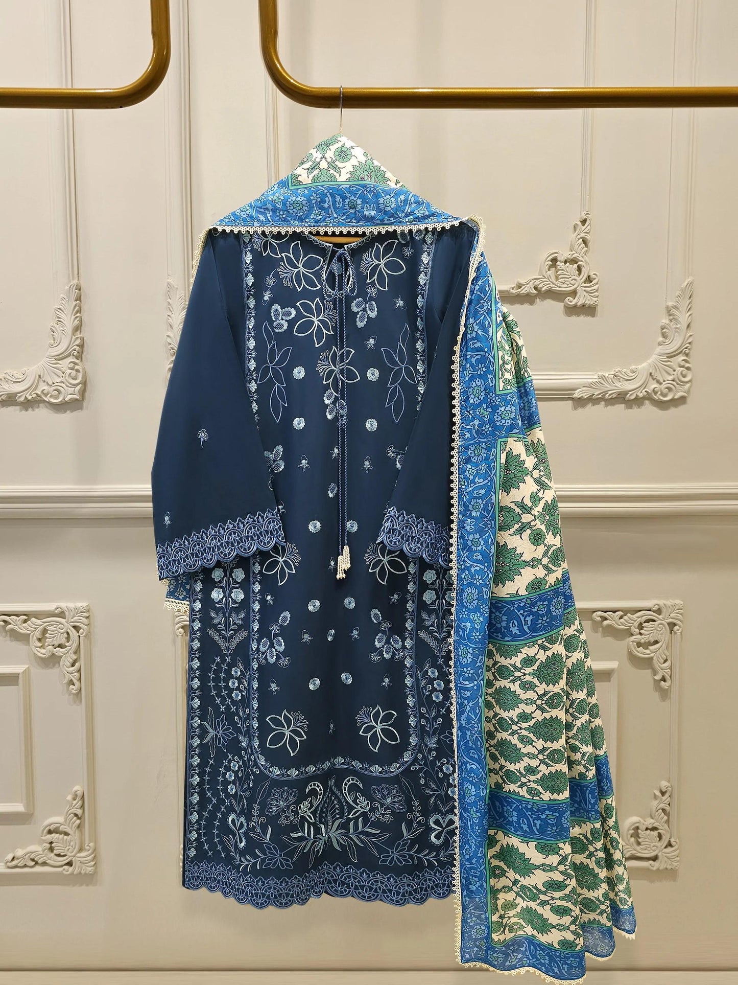 Agha Noor 3 Piece Pure Embroidered Lawn Suit - Navy Blue