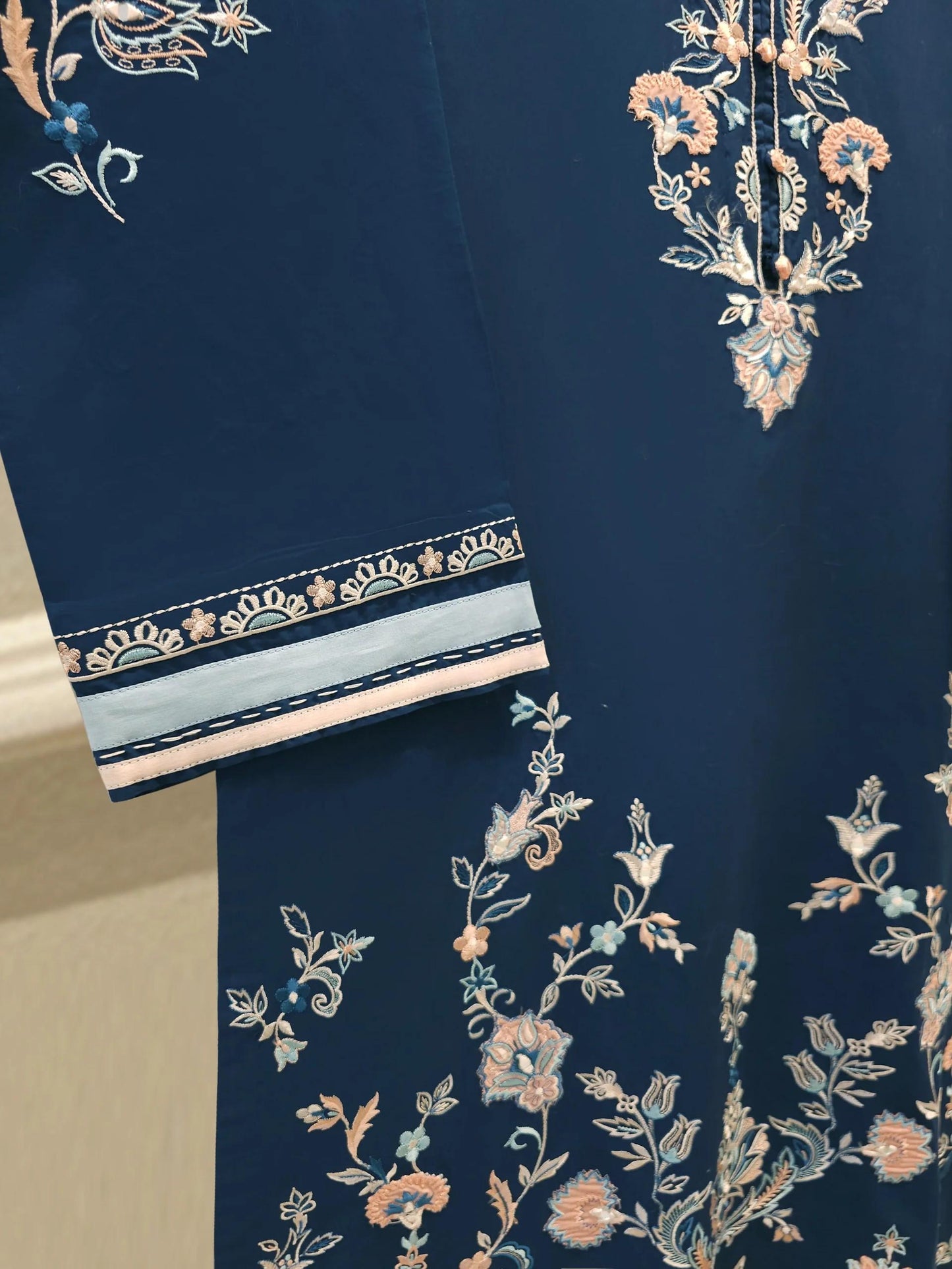 Embroidered Lawn Suit: Navy Blue Shalwar Kameez - Agha Noor 2 Piece