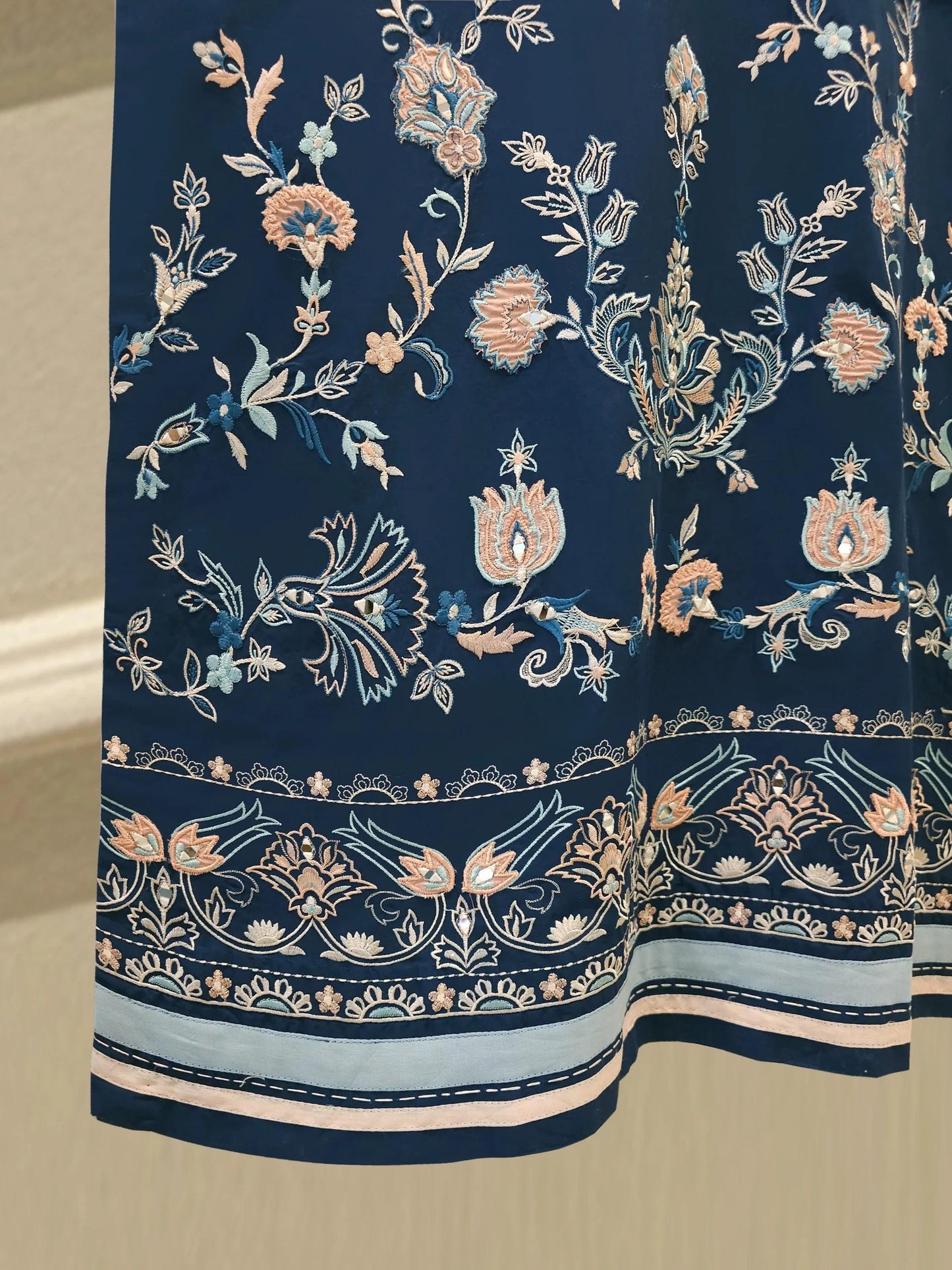 Embroidered Lawn Suit: Navy Blue Shalwar Kameez - Agha Noor 2 Piece