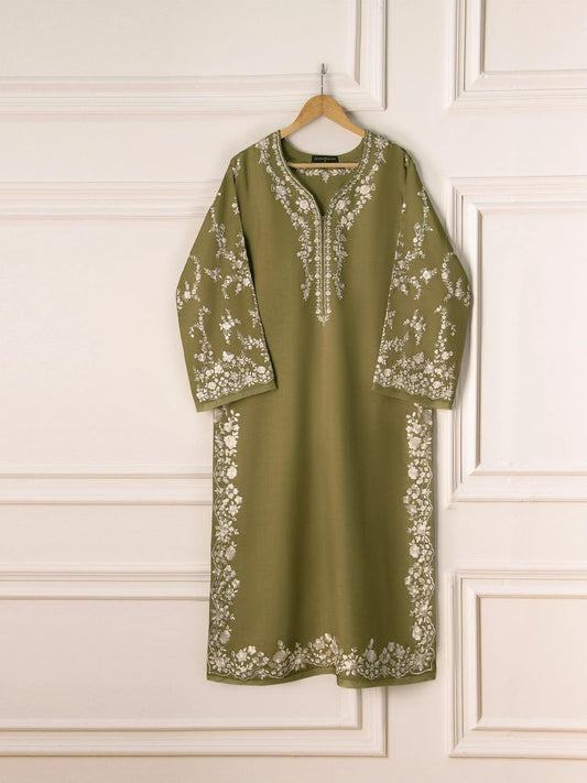 Embroidered Korean Silk Suit - Dhani Green, 2-Piece Agha Noor