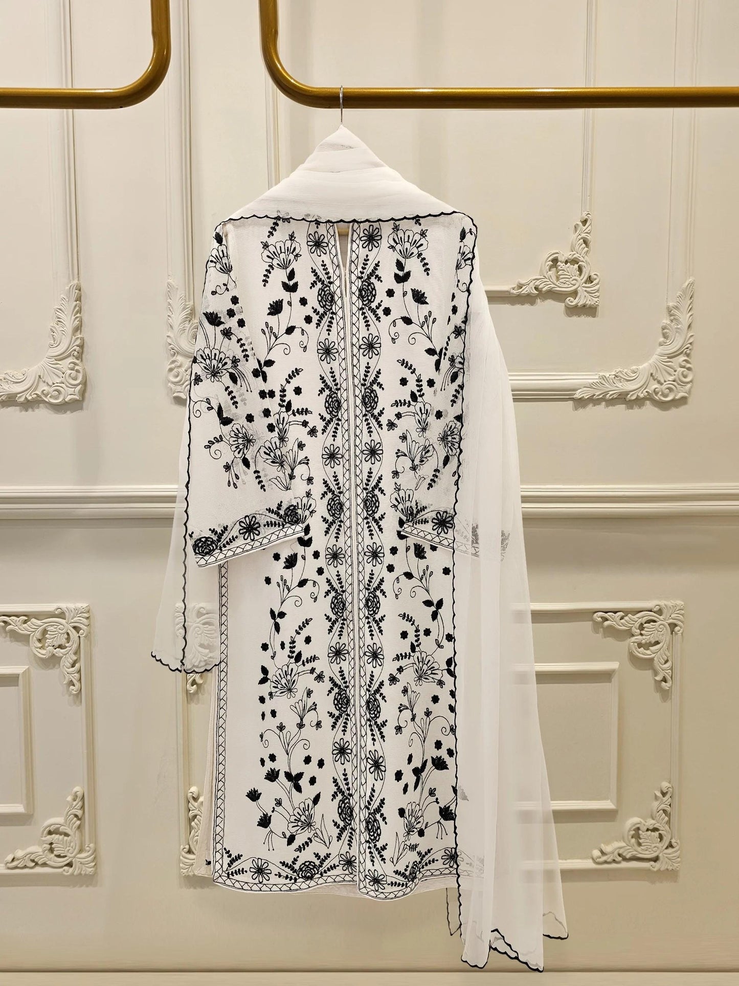 Aghanoor 3 Piece Pure Cotton Net Embroidered Suit Size (Medium, Large ) - White