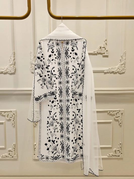 Aghanoor 3 Piece Pure Cotton Net Embroidered Suit Size (Medium, Large ) - White