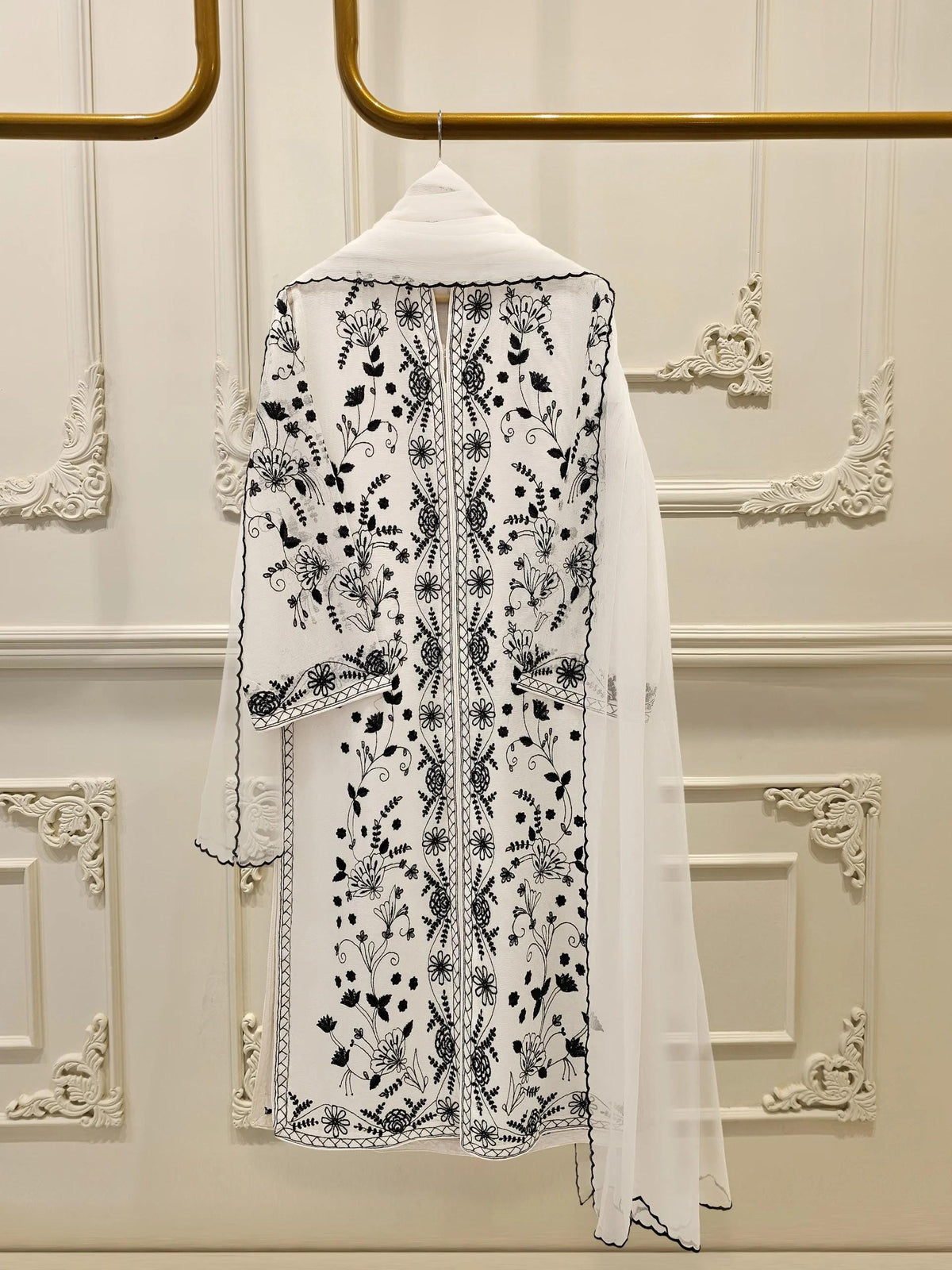Aghanoor 3 Piece Pure Cotton Net Embroidered Suit - White
