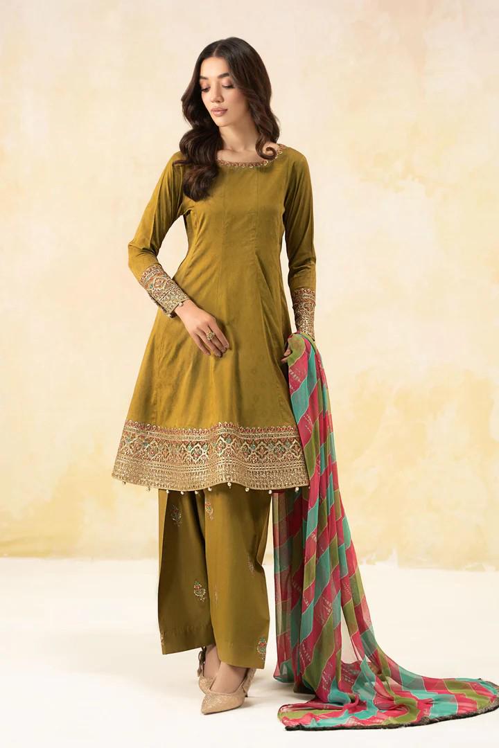 Maria.B - 3 Piece Embroidered Self Jacquard Lawn Suit - Chiffon Tye Dye Dupatta